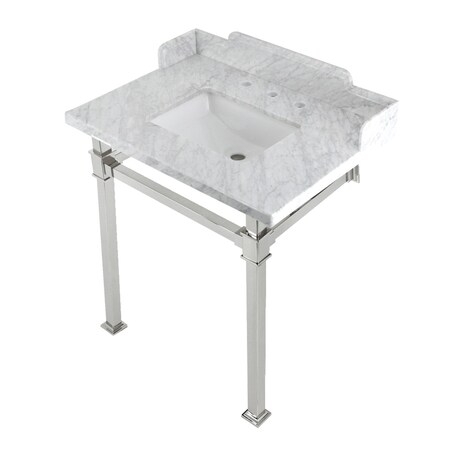 Kingston Brass 30 Carrara Marble Console Sink with Stainless Steel Legs, Marble WhitePolished Nickel LMS30MSQ6